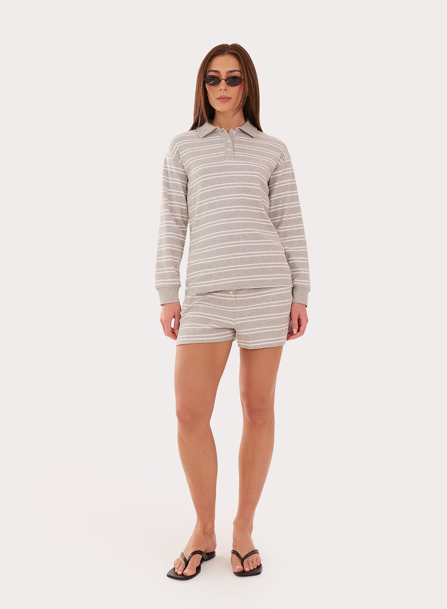 Grey And White Stripe Jersey Ribbed Rugby Top